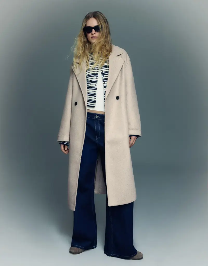 Bershka Cappotto Doppiopetto Soft Touch Donna Camel