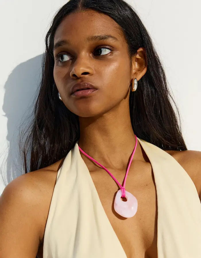 Bershka Collana Con Ciondolo In Resina Donna Rosa
