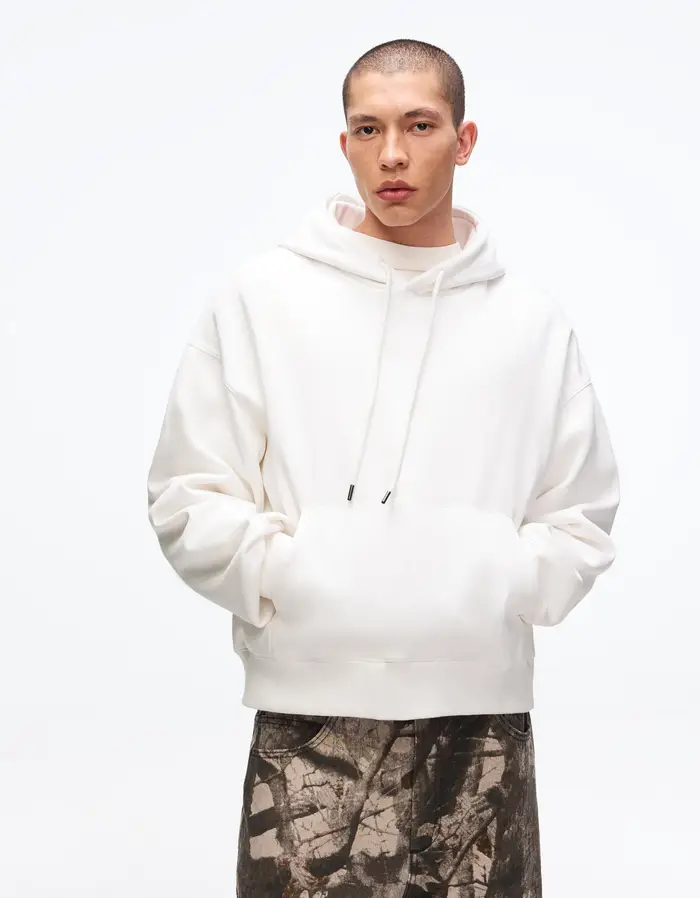 Bershka Felpa Con Cappuccio Uomo Bianco