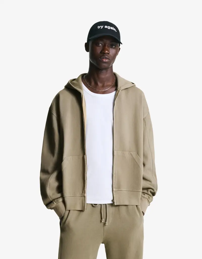 Bershka Felpa Con Zip In Piqué Effetto Lavato Uomo Xs Pietra
