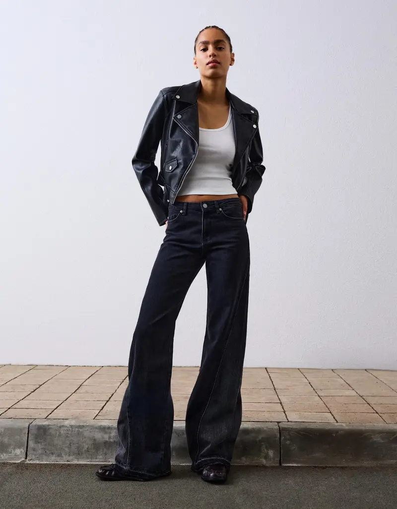 Bershka Giacca Biker In Finta Pelle Donna Nero