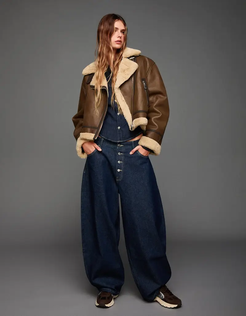 Bershka Giubbotto Double Face Donna Marrone