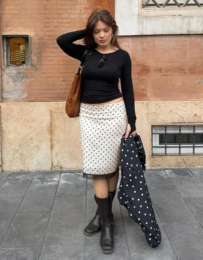 Bershka Gonna Midi In Satin Donna (Eur 34) Bianco / Nero