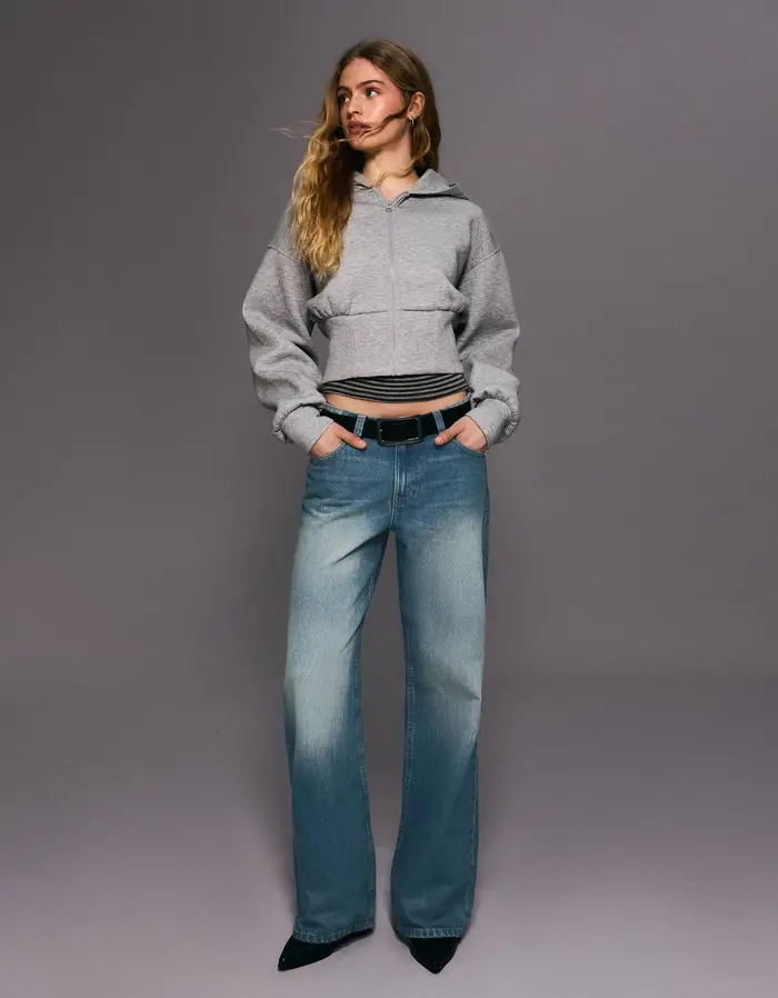 Jeans Baggy Fit Vita Media Donna (Eu 40) Azzurro Lavato
