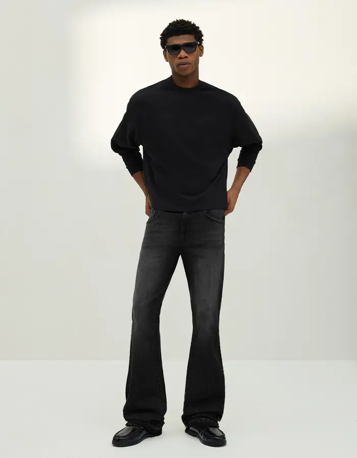 Bershka Jeans Flare Fit Confort Uomo (Eur 34) Nero