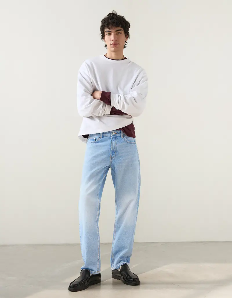Bershka Jeans Straight Fit Uomo (Eur 34) Azzurro Chiaro