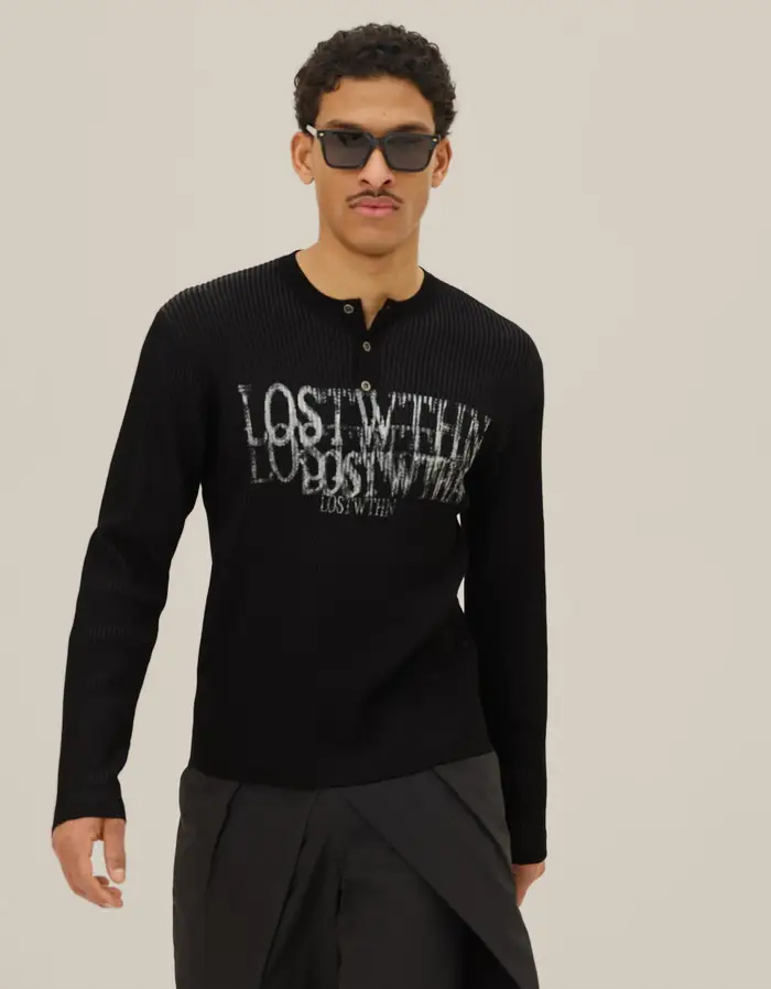 Bershka Maglia Collo A Serafino Con Stampa Uomo Nero