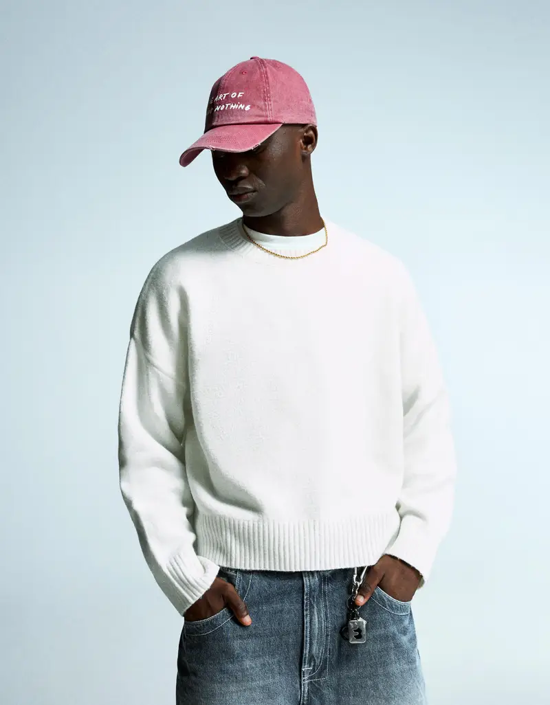 Bershka Maglia Cropped Uomo Bianco