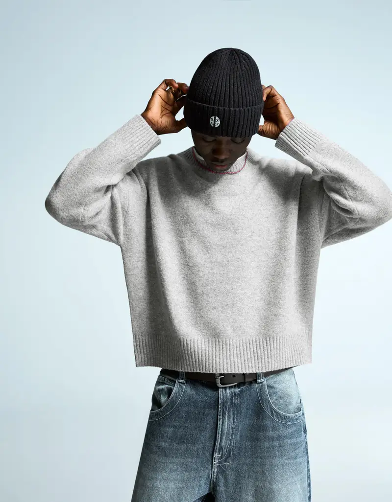 Bershka Maglia Cropped Uomo Grigio