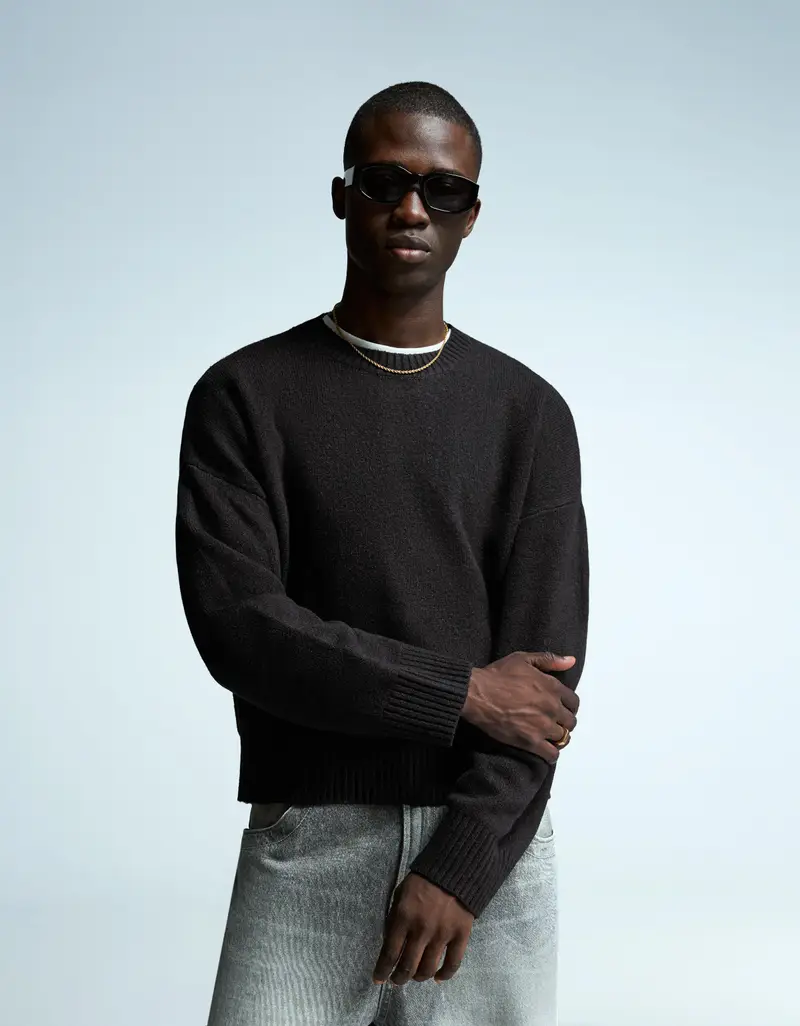 Bershka Maglia Cropped Uomo Nero