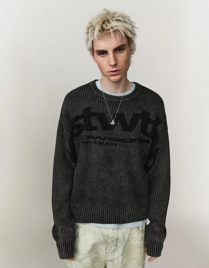 Bershka Maglia Effetto Lavato Stampa Uomo Nero