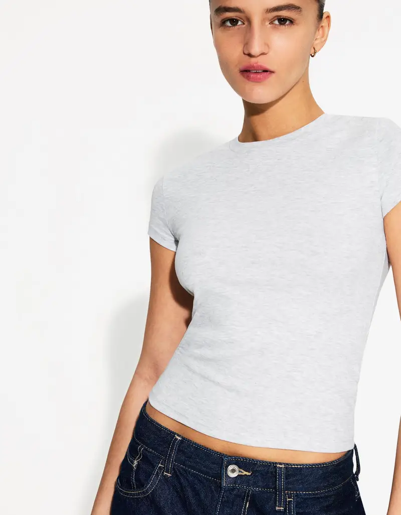 Bershka Maglietta A Maniche Corte Con Collo Rotondo Donna Grigio