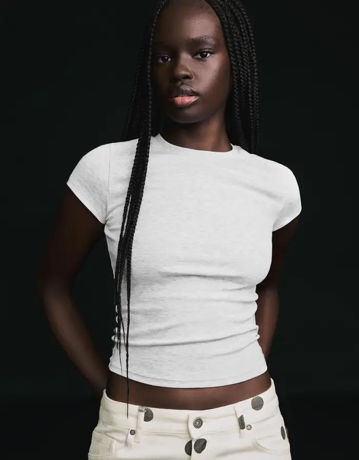 Bershka Maglietta A Maniche Corte Girocollo Donna 10-12 Grigio