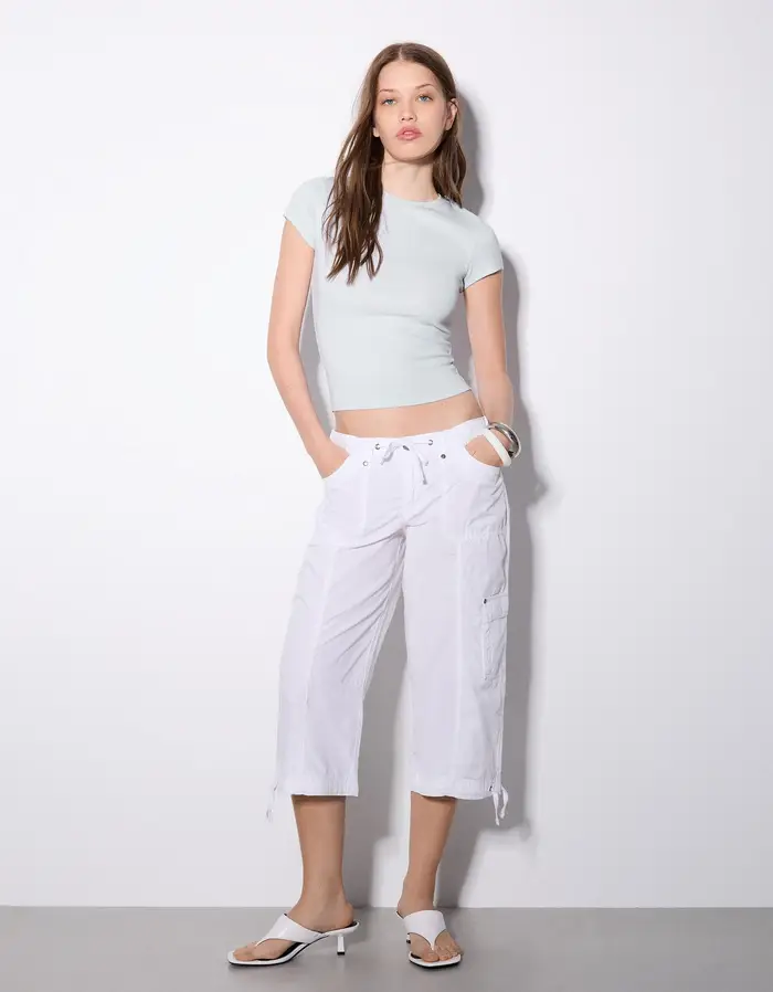 Bershka Maglietta A Maniche Corte Girocollo Donna Azzurro Chiaro