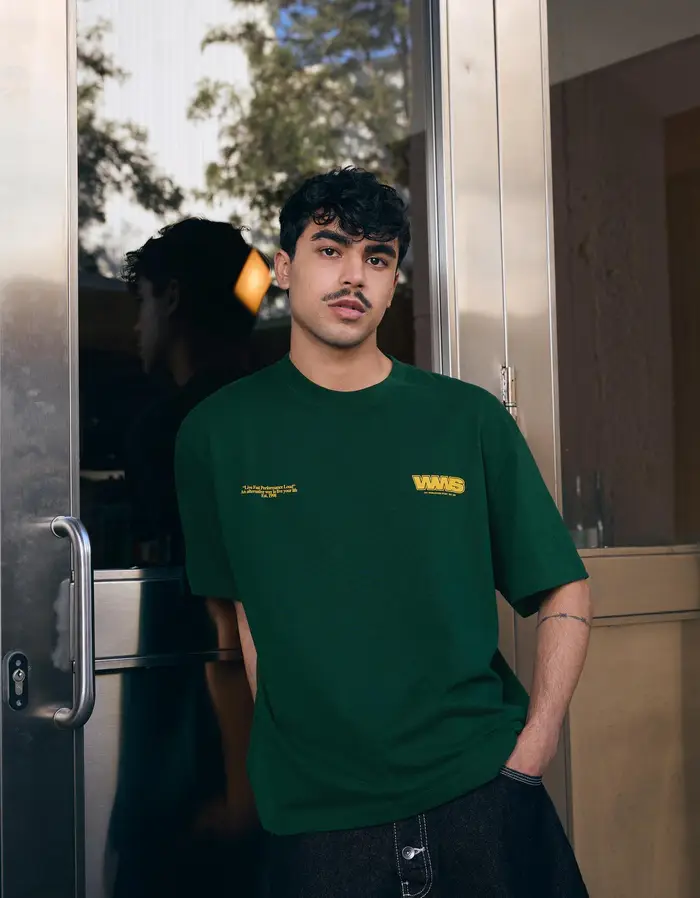 Bershka Maglietta A Maniche Corte Stampata Uomo Verde