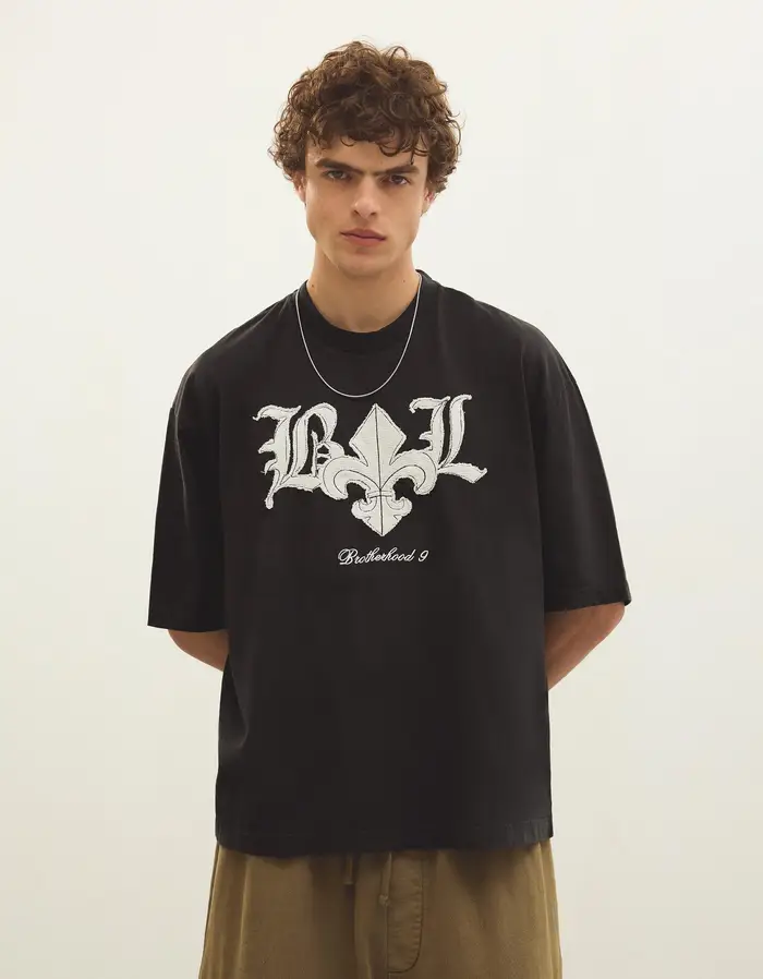 Maglietta Boxy Fit Waffle Uomo Nero
