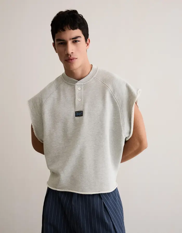 Bershka Maglietta Felpa Worker Fit Uomo Grigio