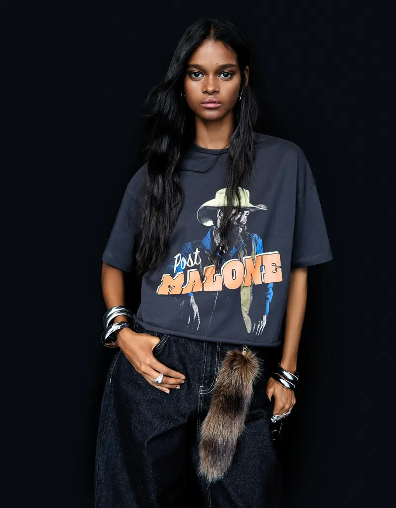 Bershka Maglietta Post Malone Stampa Donna M Grigio