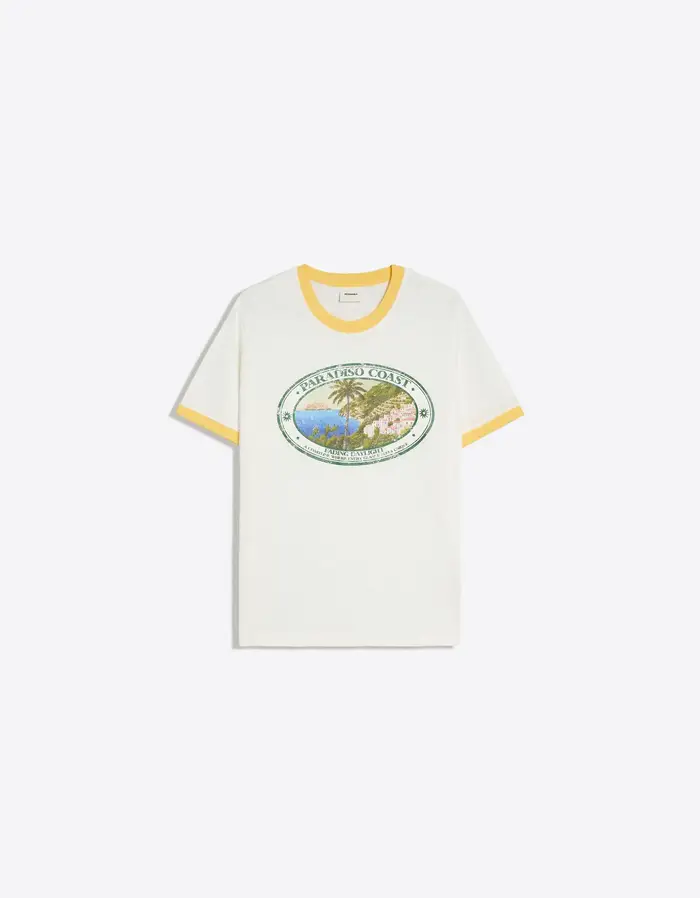 Bershka Maglietta Ringer In Tessuto Slub Uomo Bianco Roto