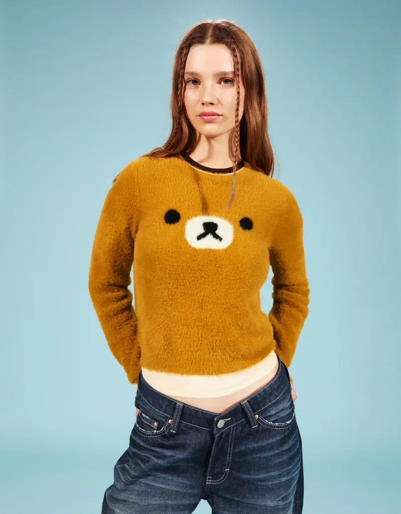 Bershka Maglione Rilakkuma Pelliccia Sintetica Donna Arancione