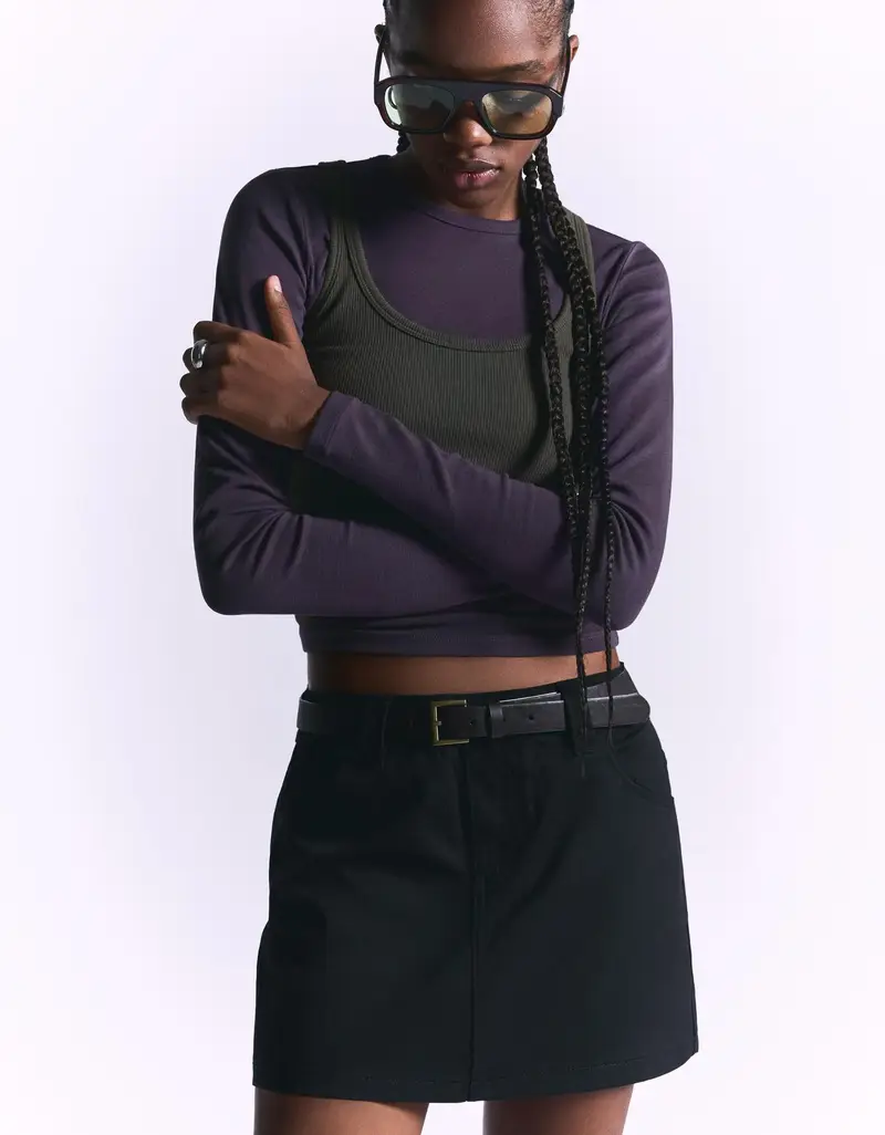 Bershka Minigonna Con Cintura Donna 42 Nero