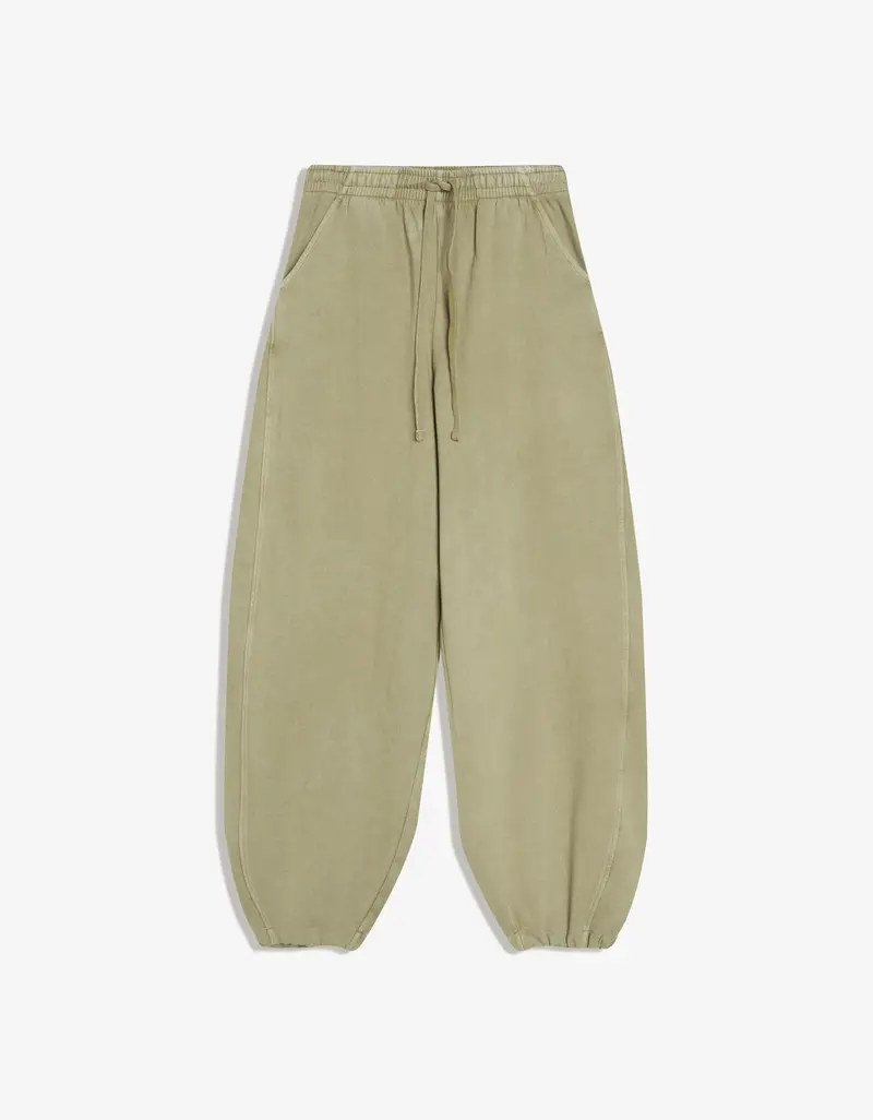 Bershka Pantaloni Barrel Fit In Felpa Con Stopper Donna Kaki