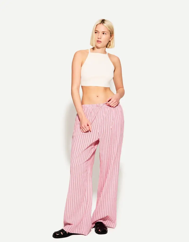 Bershka Pantaloni Wide Leg Donna Rosa