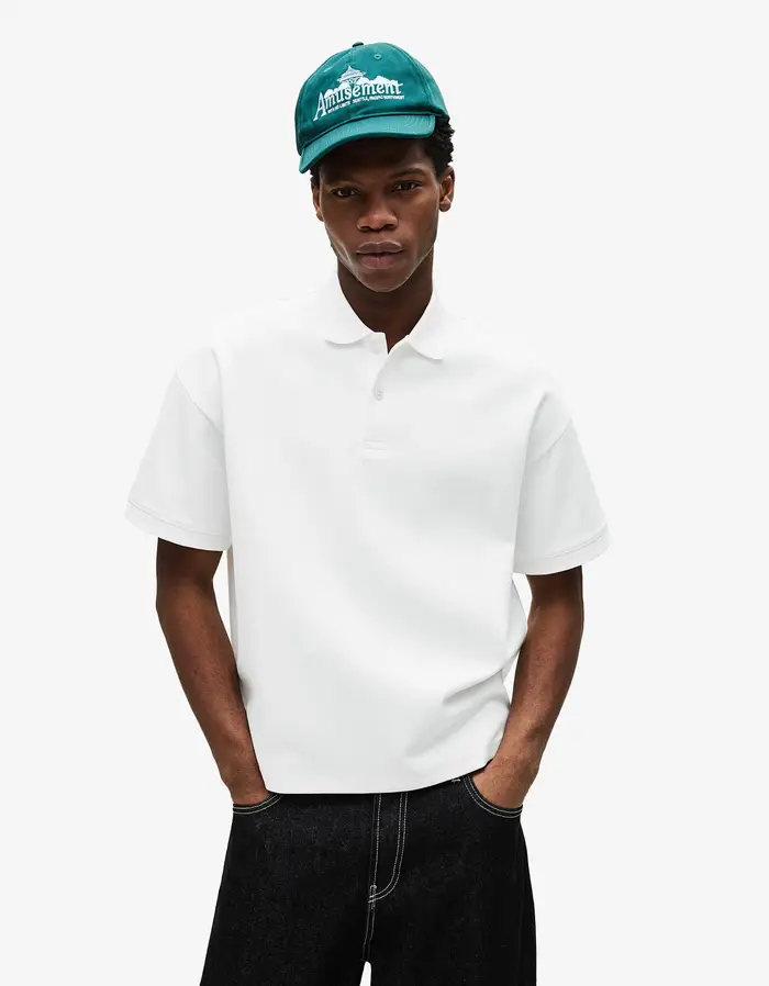 Bershka Polo A Maniche Corte Uomo Bianco Roto