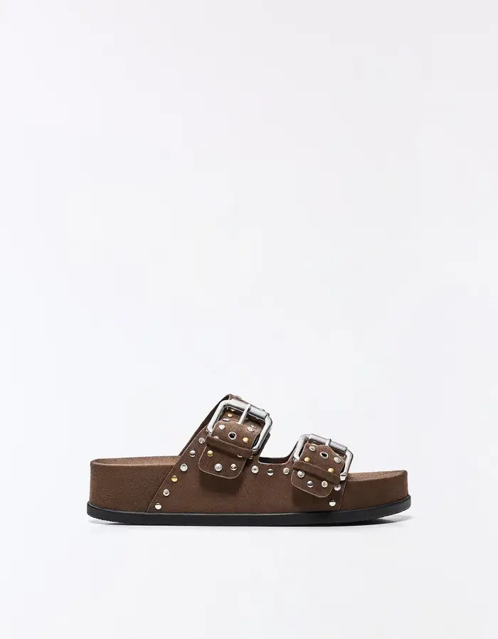 Bershka Sandali Bassi Con Fibbie Donna Marrone