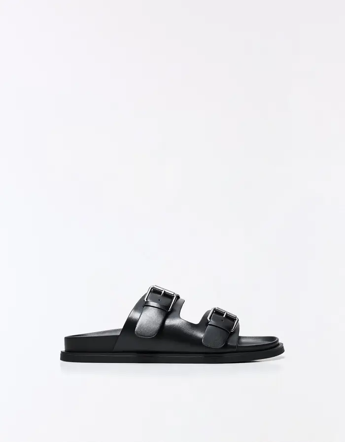 Bershka Sandali Bassi Con Fibbie Uomo Nero