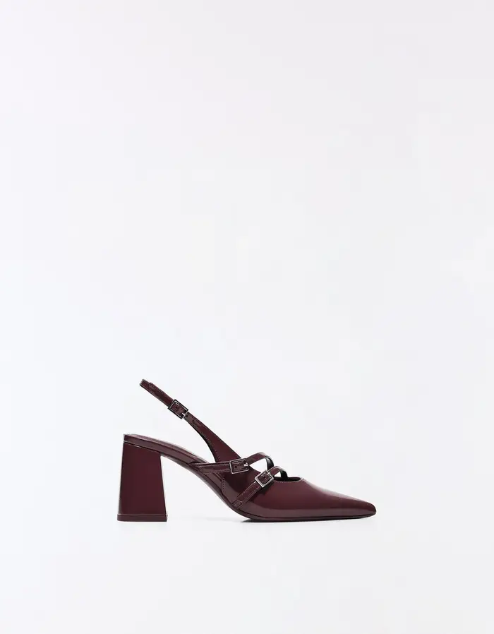 Bershka Scarpe Con Tacco Largo Aperte Sul Tallone Con Fibbie Donna Porpora