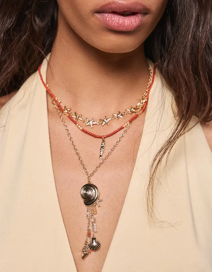 Bershka Set 3 Collane Con Ciondolo Donna Oro