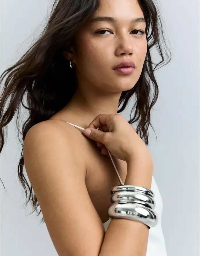 Bershka Set Bracciali Mix Taglie Donna Argentato