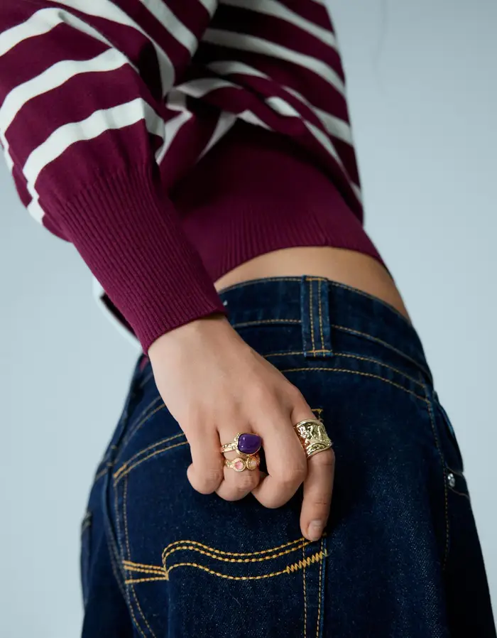 Bershka Set Di 4 Anelli Strass Donna Oro