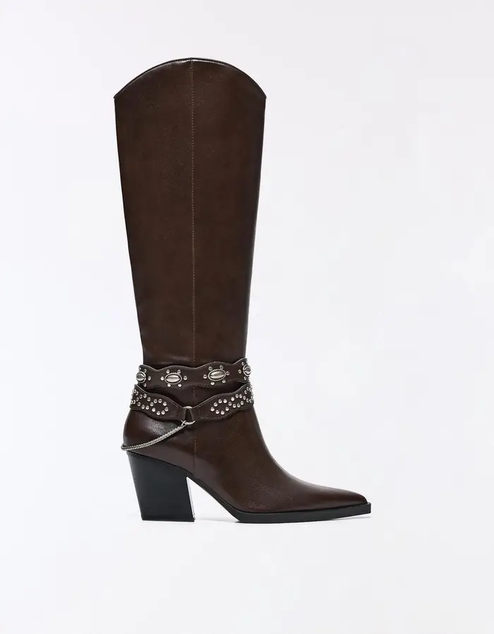 Bershka Stivali Con Tacco Cowboy Donna Marrone
