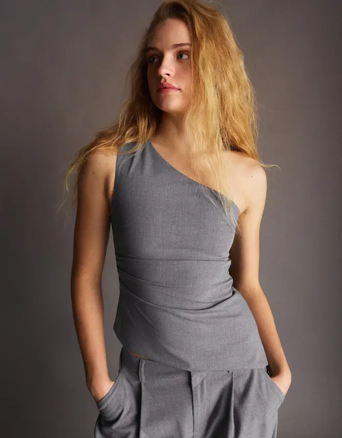 Bershka Top Asimmetrico Donna Grigio