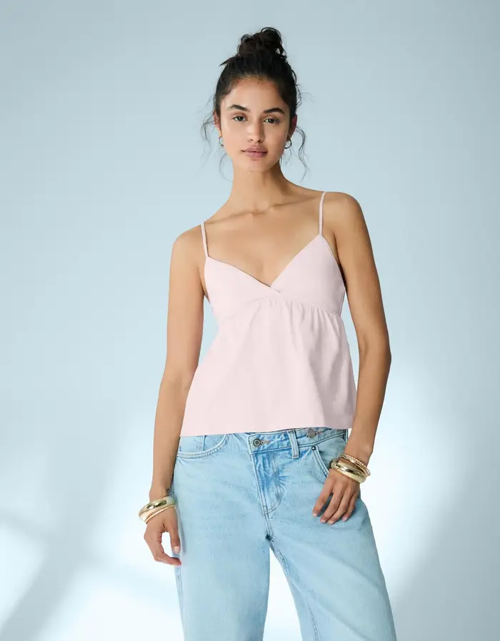 Bershka Top Con Baschina Donna Rosa