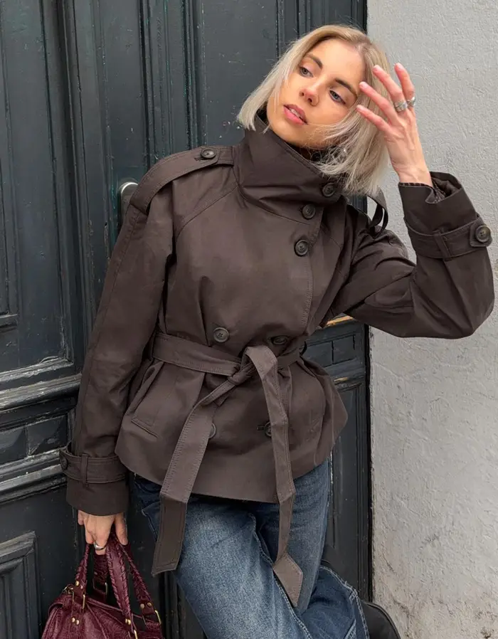 Bershka Trench Con Collo A Imbuto Donna Marrone