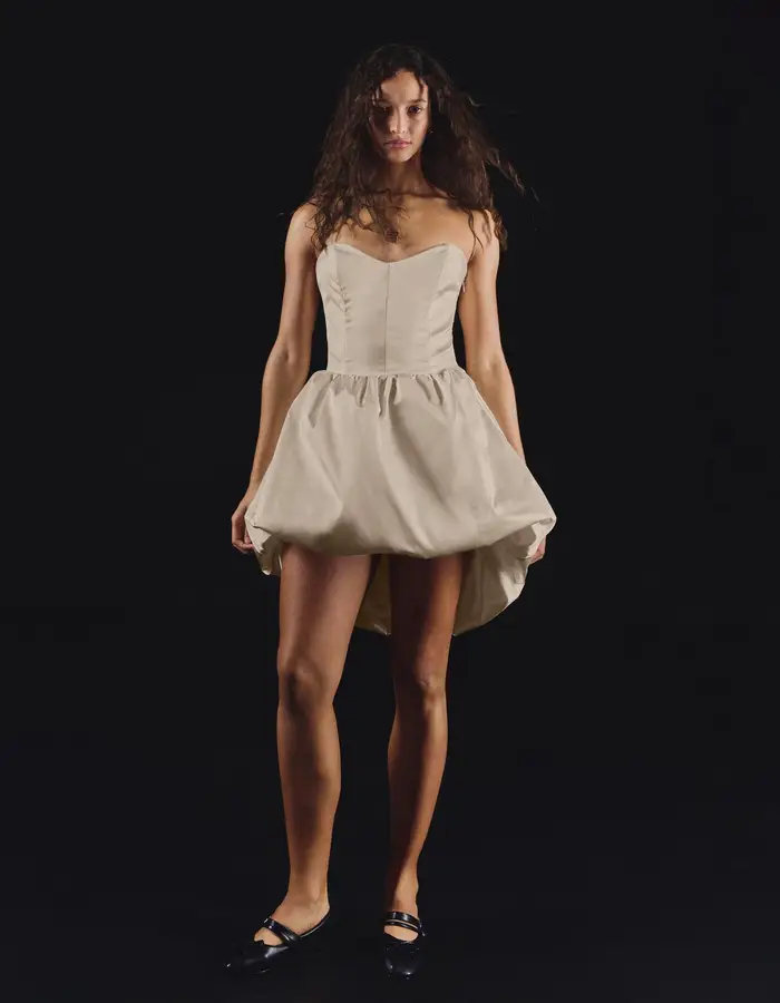 Bershka Vestito Bustier Satinato Donna Avorio