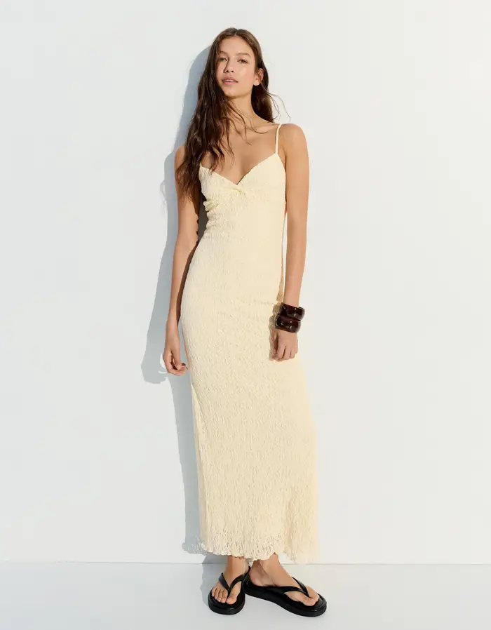 Vestito Midi Spalline Pizzo Donna Giallo