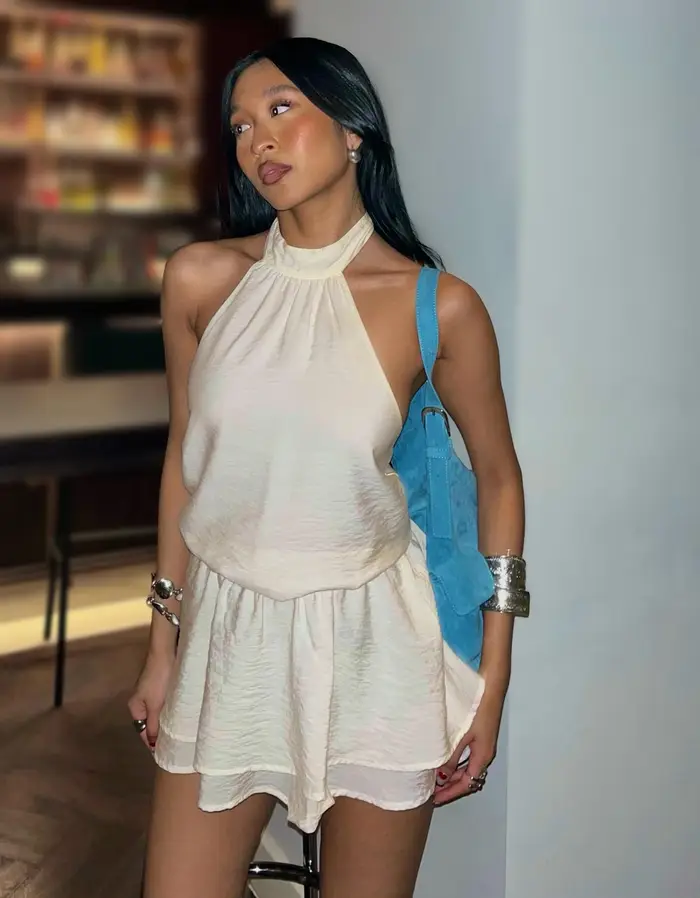 Bershka Vestito Mini Collo Halter Donna Avorio