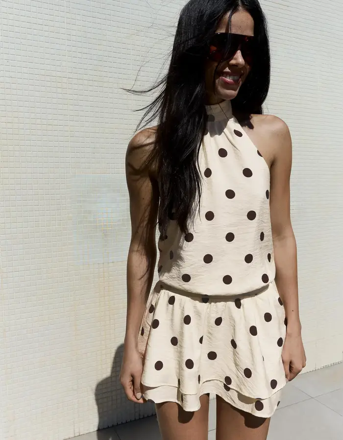 Bershka Vestito Mini Collo Halter Donna Beige