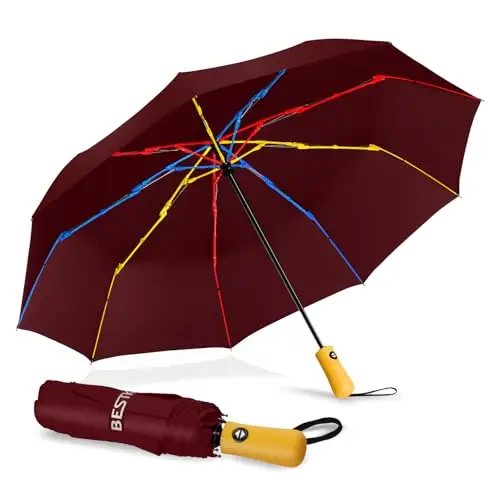 BESTKEE Ombrello Pieghevole, Ombrello Tascabile, Automatico Apri Chiudi, rivestimento in teflon 210T, 8 Stecche Costole