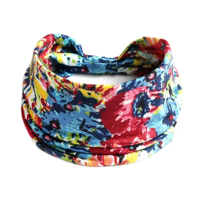 betteru Nuova fascia larga in cotone Boho per donna Anacardi Stampa floreale leopardata Turbante Fascia per capelli Nodo Fascia per capelli