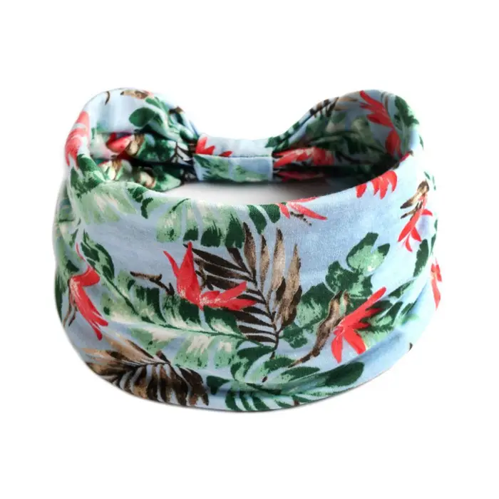 betteru Nuova fascia larga in cotone Boho per donna Anacardi Stampa floreale leopardata Turbante Fascia per capelli Nodo Fascia per capelli