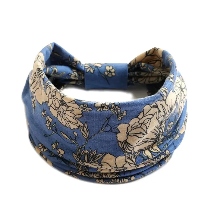 betteru Nuova fascia larga in cotone Boho per donna Anacardi Stampa floreale leopardata Turbante Fascia per capelli Nodo Fascia per capelli