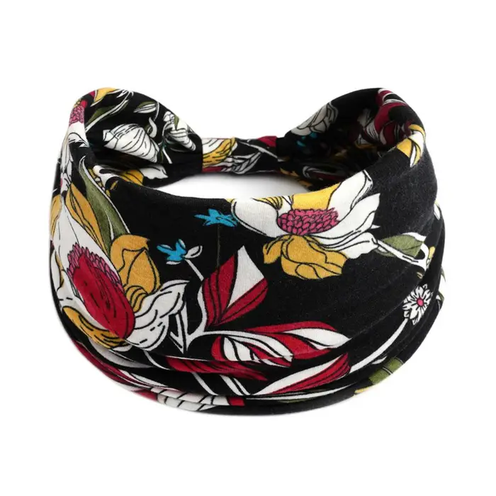 betteru Nuova fascia larga in cotone Boho per donna Anacardi Stampa floreale leopardata Turbante Fascia per capelli Nodo Fascia per capelli