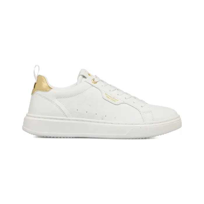 BEVERLY HILLS Sneakers da donna bianche con dettagli oro e logo laterale stampato