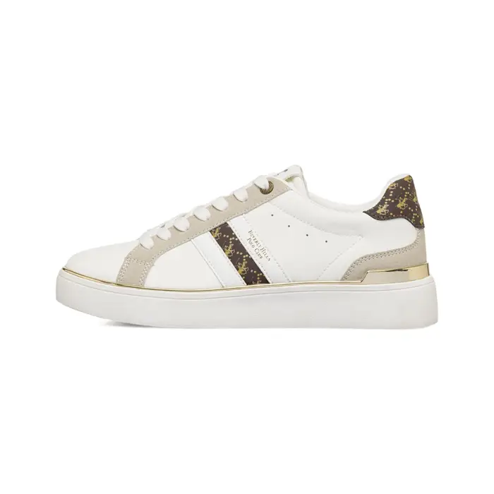 BEVERLY HILLS Sneakers da donna bianche con inserti fantasia e dettaglio dorato
