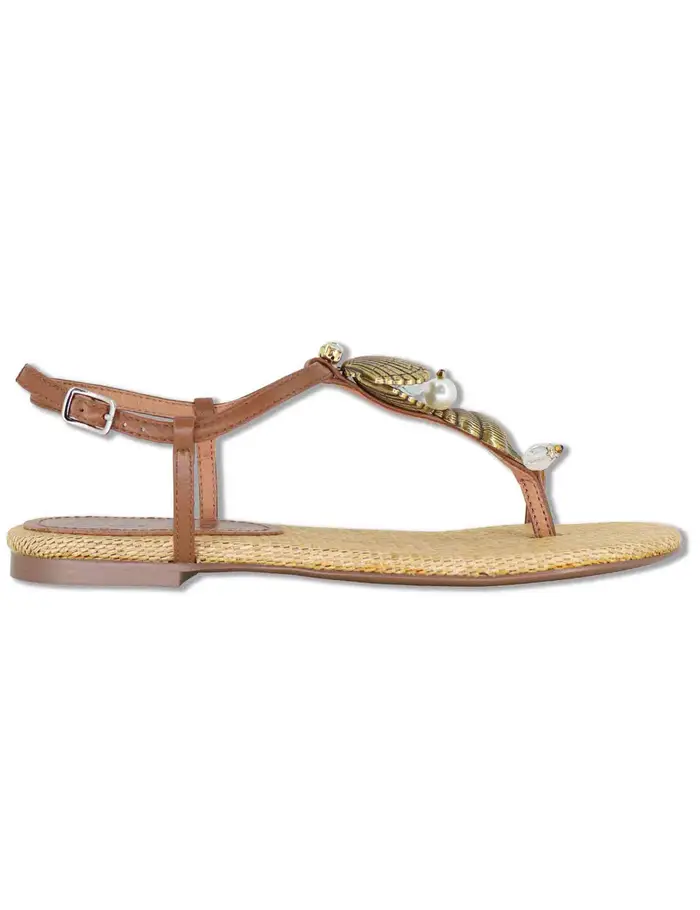 Bibi Lou Infradito in pelle cuoio con accessorio gioiello Donna 709Z10VK 92-CUERO
